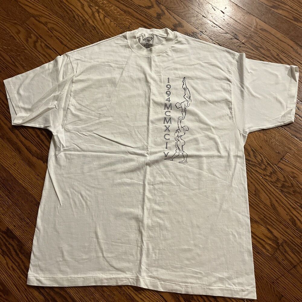 Vtg White 1994 Art Greek Gymnastics Baroque-Pop Ad Vintage Single Stitched XL